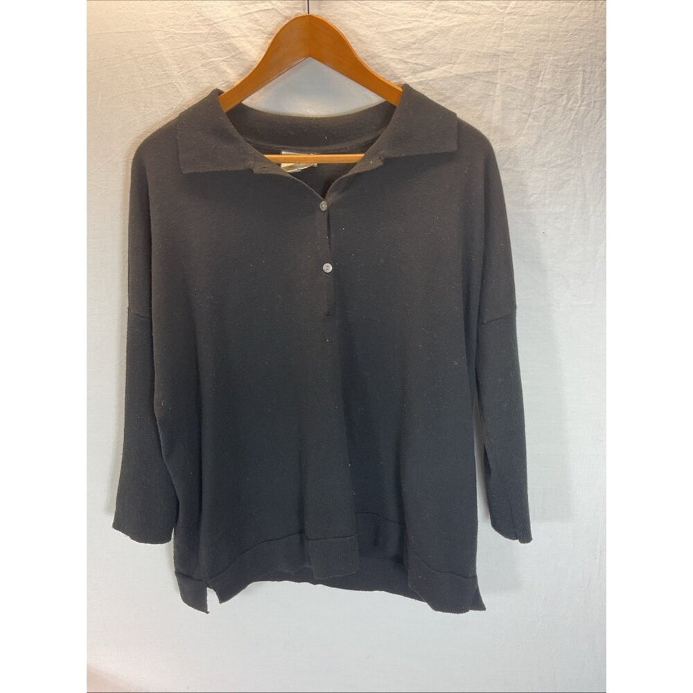 Tuckernuck Sweater XS/SM  Black Clayton Knit Tencel Linen‎ Pullover 1/4 button